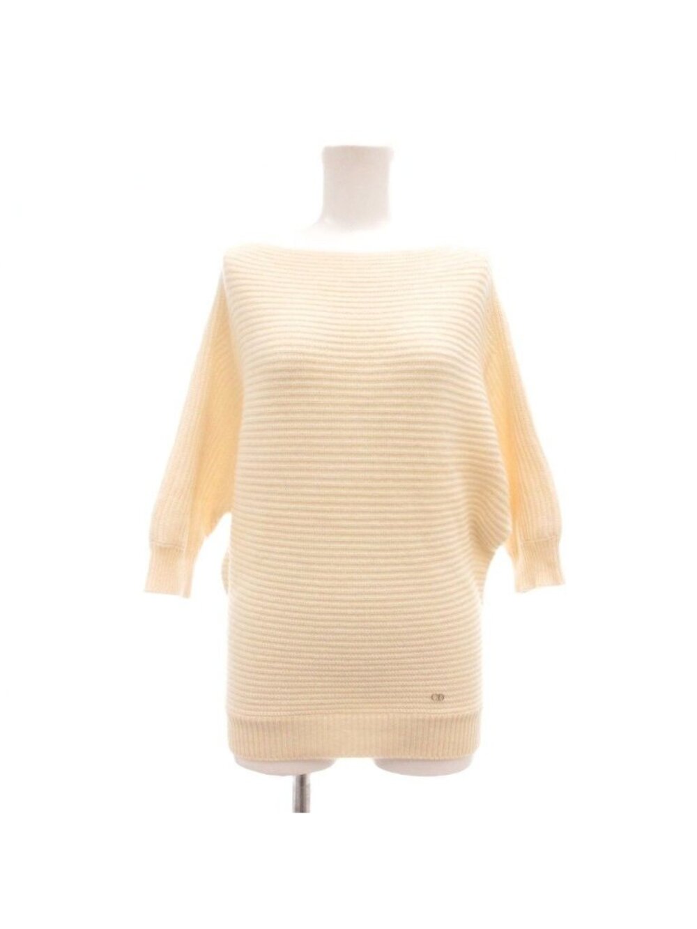 Dior Cashmere Rib Knit Sweater CD Logo Long Sleeve 2 Ivory MG